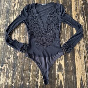 BANJUL - Black Lace Bodysuit with Sheer Panels – SMALL 💫